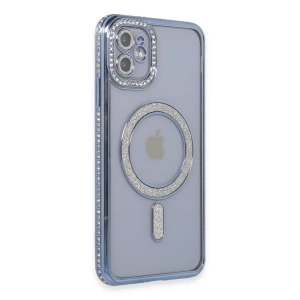 USLUCAN ALIŞVERİŞ Apple iPhone 11 Kılıf Joke Simli Magneticsafe Kılıf - Mavi