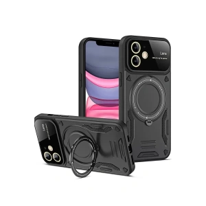 USLUCAN ALIŞVERİŞ Apple iPhone 11 Kılıf Joy Lens Standlı Kapak - Siyah