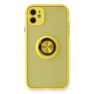 USLUCAN ALIŞVERİŞ Apple iPhone 11 Kılıf Montreal Yüzüklü Silikon Kapak - Sarı