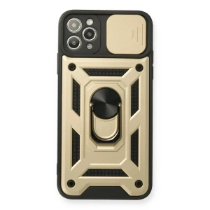USLUCAN ALIŞVERİŞ Apple iPhone 11 Pro Kılıf Pars Lens Yüzüklü Silikon - Gold