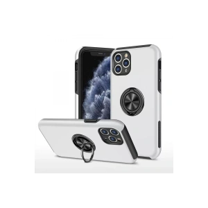 USLUCAN ALIŞVERİŞ Apple iPhone 11 Pro Max Kılıf Elit Yüzüklü Kapak - Gümüş
