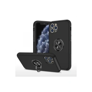 USLUCAN ALIŞVERİŞ Apple iPhone 11 Pro Max Kılıf Elit Yüzüklü Kapak - Siyah