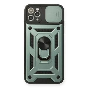 USLUCAN ALIŞVERİŞ Apple iPhone 11 Pro Max Kılıf Pars Lens Yüzüklü Silikon - Yeşil