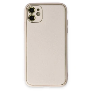 USLUCAN ALIŞVERİŞ Apple iPhone 12 Kılıf Coco Deri Silikon Kapak - Beyaz