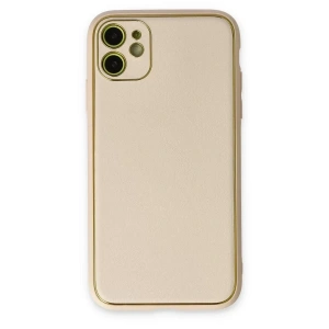 USLUCAN ALIŞVERİŞ Apple iPhone 12 Kılıf Coco Deri Silikon Kapak - Gold