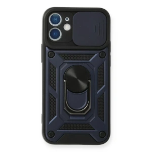 USLUCAN ALIŞVERİŞ Apple iPhone 12 Kılıf Pars Lens Yüzüklü Silikon - Lacivert