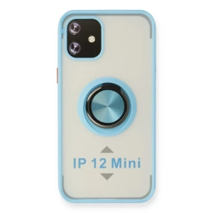 USLUCAN ALIŞVERİŞ Apple iPhone 12 Mini Kılıf Montreal Yüzüklü Silikon Kapak - Buz Mavi