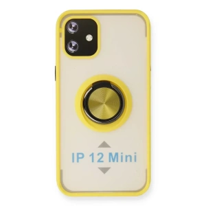 USLUCAN ALIŞVERİŞ Apple iPhone 12 Mini Kılıf Montreal Yüzüklü Silikon Kapak - Sarı