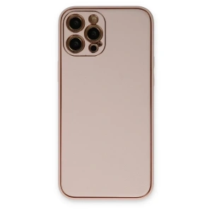 USLUCAN ALIŞVERİŞ Apple iPhone 12 Pro Kılıf Coco Deri Silikon Kapak - Pudra