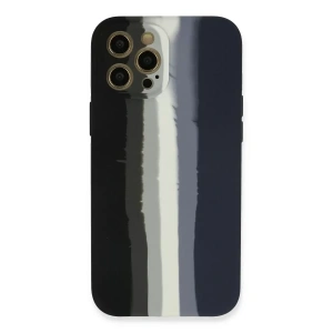 USLUCAN ALIŞVERİŞ Apple iPhone 12 Pro Kılıf Ebruli Lansman Silikon - Siyah-Lacivert