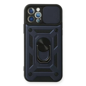 USLUCAN ALIŞVERİŞ Apple iPhone 12 Pro Kılıf Pars Lens Yüzüklü Silikon - Lacivert