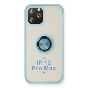 USLUCAN ALIŞVERİŞ Apple iPhone 12 Pro Max Kılıf Montreal Yüzüklü Silikon Kapak - Buz Mavi