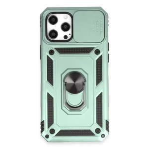 USLUCAN ALIŞVERİŞ Apple iPhone 12 Pro Max Kılıf Pars Lens Yüzüklü Silikon - Yeşil
