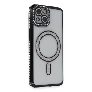 USLUCAN ALIŞVERİŞ Apple iPhone 13 Kılıf Joke Simli Magneticsafe Kılıf - Siyah