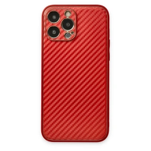 USLUCAN ALIŞVERİŞ Apple iPhone 13 Pro Max Kılıf Coco Karbon Silikon - Kırmızı