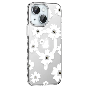 USLUCAN ALIŞVERİŞ Apple iPhone 14 Floral Magsafe Kapak - Beyaz