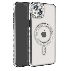 USLUCAN ALIŞVERİŞ Apple iPhone 14 Kılıf Joke Simli Magneticsafe Kılıf - Gümüş