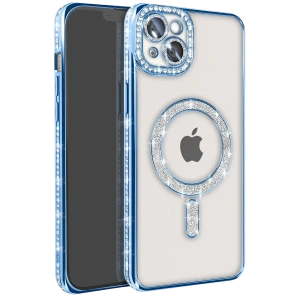 USLUCAN ALIŞVERİŞ Apple iPhone 14 Kılıf Joke Simli Magneticsafe Kılıf - Mavi