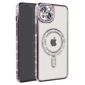 USLUCAN ALIŞVERİŞ Apple iPhone 14 Kılıf Joke Simli Magneticsafe Kılıf - Pembe