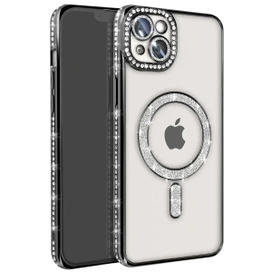 USLUCAN ALIŞVERİŞ Apple iPhone 14 Kılıf Joke Simli Magneticsafe Kılıf - Siyah