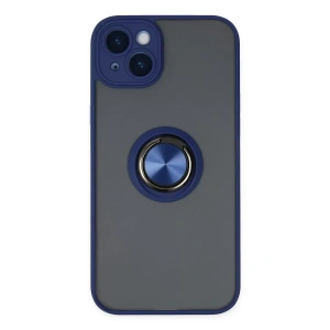 USLUCAN ALIŞVERİŞ Apple iPhone 14 Kılıf Montreal Yüzüklü Silikon Kapak - Lacivert