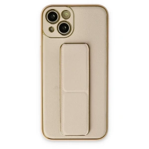 USLUCAN ALIŞVERİŞ Apple iPhone 14 Plus Kılıf Coco Deri Standlı Kapak - Gold