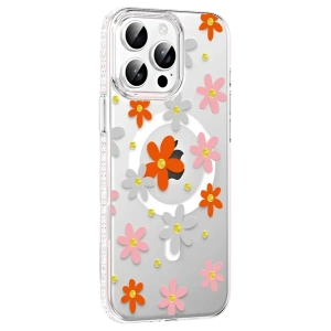 USLUCAN ALIŞVERİŞ Apple iPhone 14 Pro Max Floral Magsafe Kapak - Turuncu