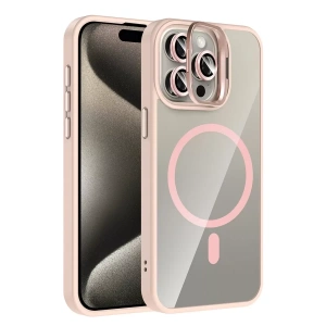 USLUCAN ALIŞVERİŞ Apple iPhone 14 Pro Max Remim Lensli Magsafe Standlı Kapak - Pembe