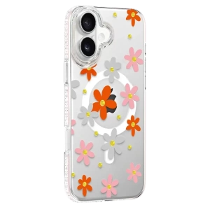 USLUCAN ALIŞVERİŞ Apple iPhone 16 Floral Magsafe Kapak - Turuncu
