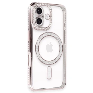 USLUCAN ALIŞVERİŞ Apple iPhone 16 Kılıf Joke Simli Magneticsafe Kılıf - Pembe