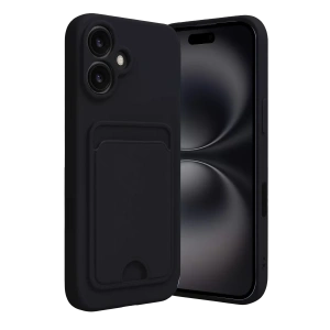 USLUCAN ALIŞVERİŞ Apple iPhone 16 Kılıf Kelvin Kartvizitli Silikon - Siyah