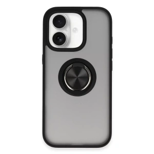 USLUCAN ALIŞVERİŞ Apple iPhone 16 Kılıf Montreal Yüzüklü Silikon Kapak - Siyah