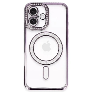 USLUCAN ALIŞVERİŞ Apple iPhone 16 Plus Kılıf Joke Simli Magneticsafe Kılıf - Derin Mor