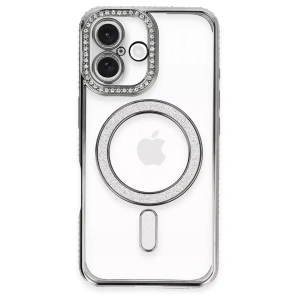 USLUCAN ALIŞVERİŞ Apple iPhone 16 Plus Kılıf Joke Simli Magneticsafe Kılıf - Gri