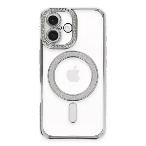 USLUCAN ALIŞVERİŞ Apple iPhone 16 Plus Kılıf Joke Simli Magneticsafe Kılıf - Gümüş
