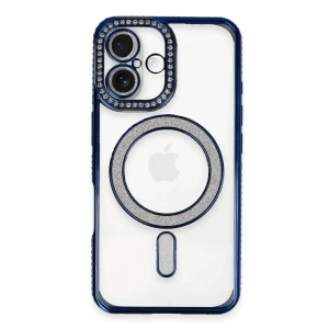 USLUCAN ALIŞVERİŞ Apple iPhone 16 Plus Kılıf Joke Simli Magneticsafe Kılıf - Lacivert