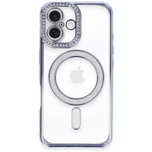 USLUCAN ALIŞVERİŞ Apple iPhone 16 Plus Kılıf Joke Simli Magneticsafe Kılıf - Mavi