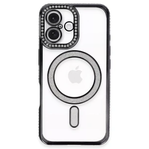 USLUCAN ALIŞVERİŞ Apple iPhone 16 Plus Kılıf Joke Simli Magneticsafe Kılıf - Siyah
