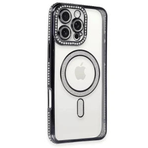 USLUCAN ALIŞVERİŞ Apple iPhone 16 Pro Kılıf Joke Simli Magneticsafe Kılıf - Siyah