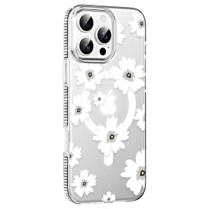 USLUCAN ALIŞVERİŞ Apple iPhone 16 Pro Max Floral Magsafe Kapak - Beyaz