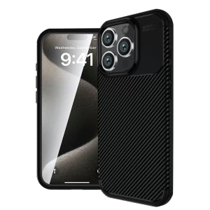 USLUCAN ALIŞVERİŞ Apple iPhone 16 Pro Max Kılıf Auto Focus Karbon Kapak - Siyah