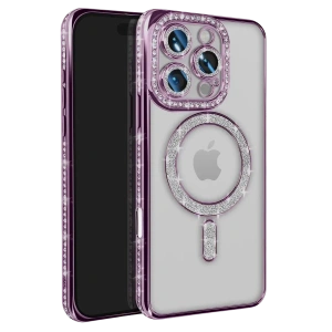 USLUCAN ALIŞVERİŞ Apple iPhone 16 Pro Max Kılıf Joke Simli Magneticsafe Kılıf - Derin Mor