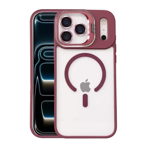 USLUCAN ALIŞVERİŞ Apple iPhone 17 Pro Max Remim Lensli Magsafe Standlı Kapak - Bordo
