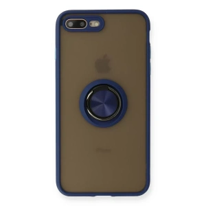 USLUCAN ALIŞVERİŞ Apple iPhone 7 Plus Kılıf Montreal Yüzüklü Silikon Kapak - Lacivert