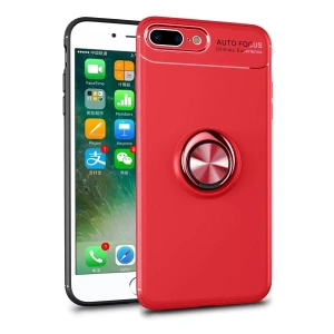 USLUCAN ALIŞVERİŞ Apple iPhone 7 Plus Kılıf Range Yüzüklü Silikon - Kırmızı