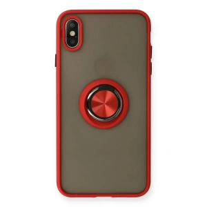 USLUCAN ALIŞVERİŞ Apple iPhone X Kılıf Montreal Yüzüklü Silikon Kapak - Kırmızı