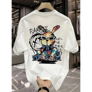 USLUCAN ALIŞVERİŞ Baskılı Oversize Bisiklet Yaka T-shirt - Beyaz