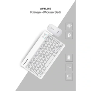 USLUCAN ALIŞVERİŞ Beyaz Kablosuz Klavye Ve Mouse Seti