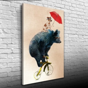 USLUCAN ALIŞVERİŞ Bisiklet Süren Ayı Kanvas Tablo 50 x 70