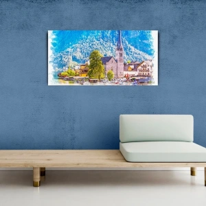 USLUCAN ALIŞVERİŞ Dağ ve göl temalı Kasaba Yağlıboya Görünümlü Kanvas Tablo 60 x 120